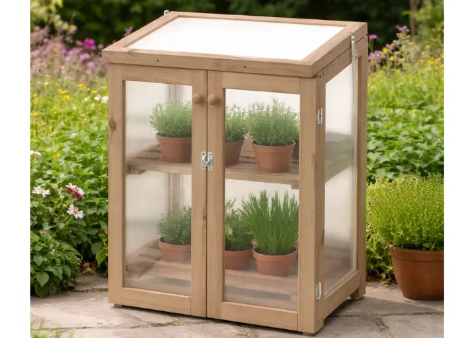 mini serre de jardin avec 2 etagères. En bois de pin et polycarbonate