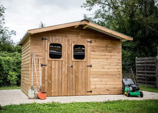 [Drop-506] Abri de jardin en bois Douglas + bûcher  - 17m²