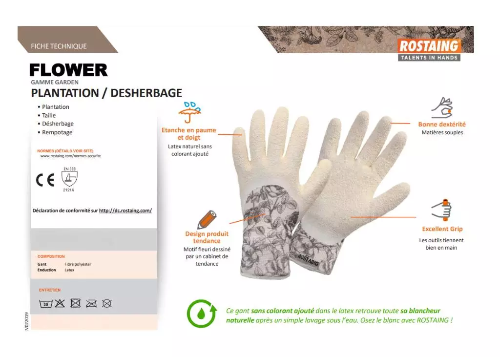 Caractéristique des gants de jardinage Flower - Rostaing