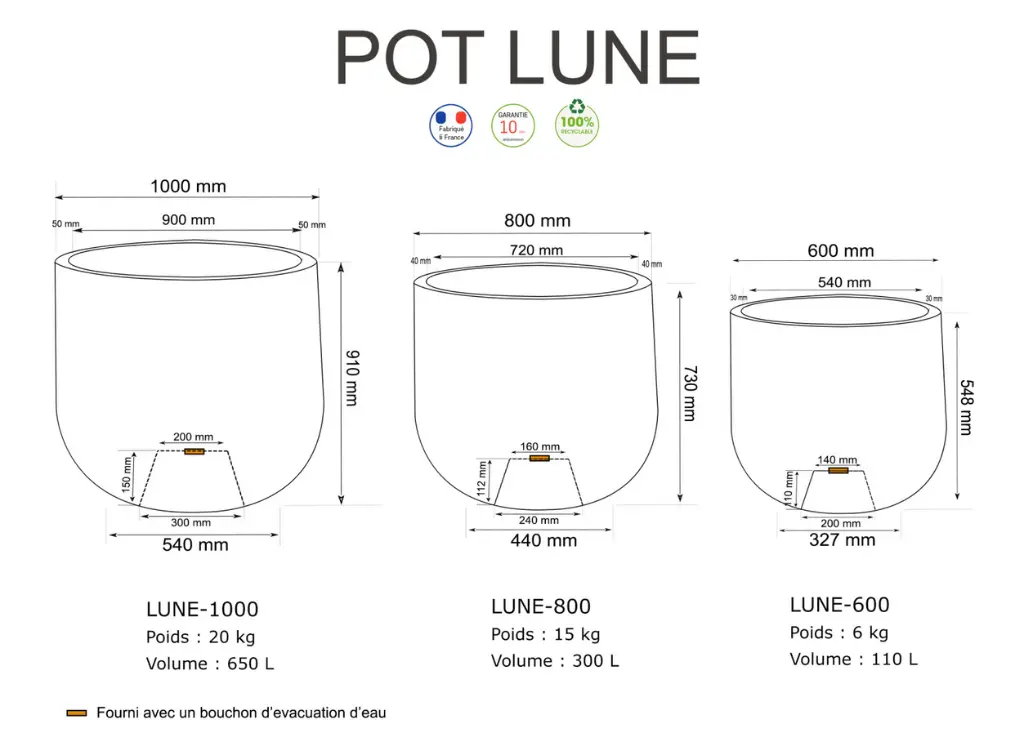 Pot Papi Lune : pot de fleurs en PEHD résistant