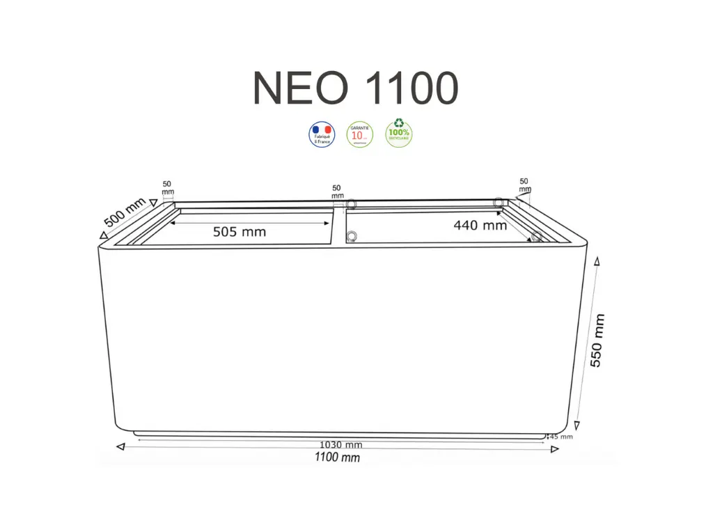 Jardinière rectangulaire Néo en PEHD - PAPI