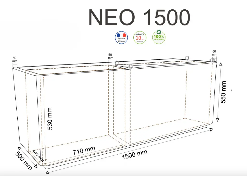 Jardinière rectangulaire Néo en PEHD - PAPI