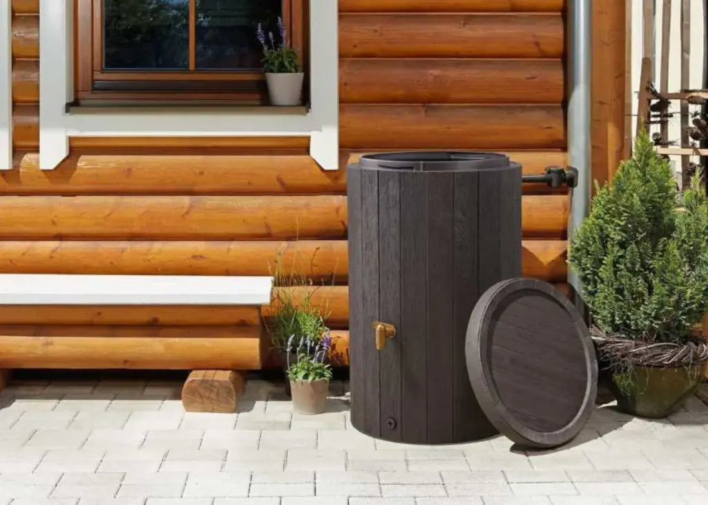Récupérateur d’eau de pluie Madera 220 L avec robinet et collecteur – Garantia
