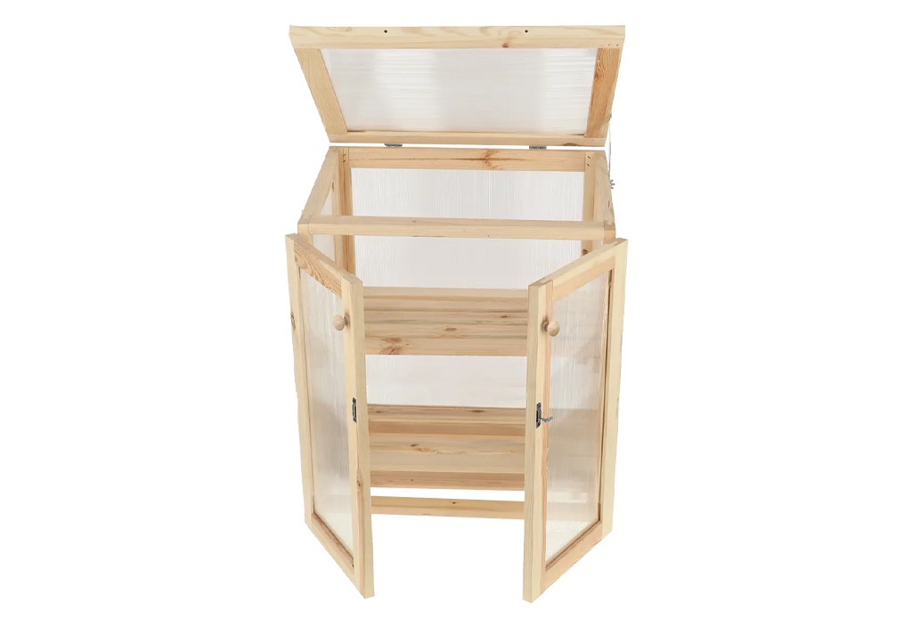 Mini serre de jardin bois et polycarbonate - Naturel S H.85 cm ouverte