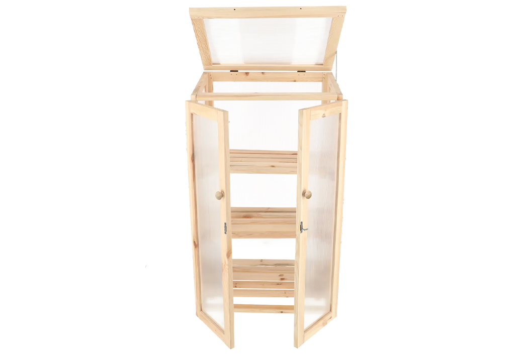 Serre de balcon en bois et polycarbonate Naturel L H.125 cm ouverte