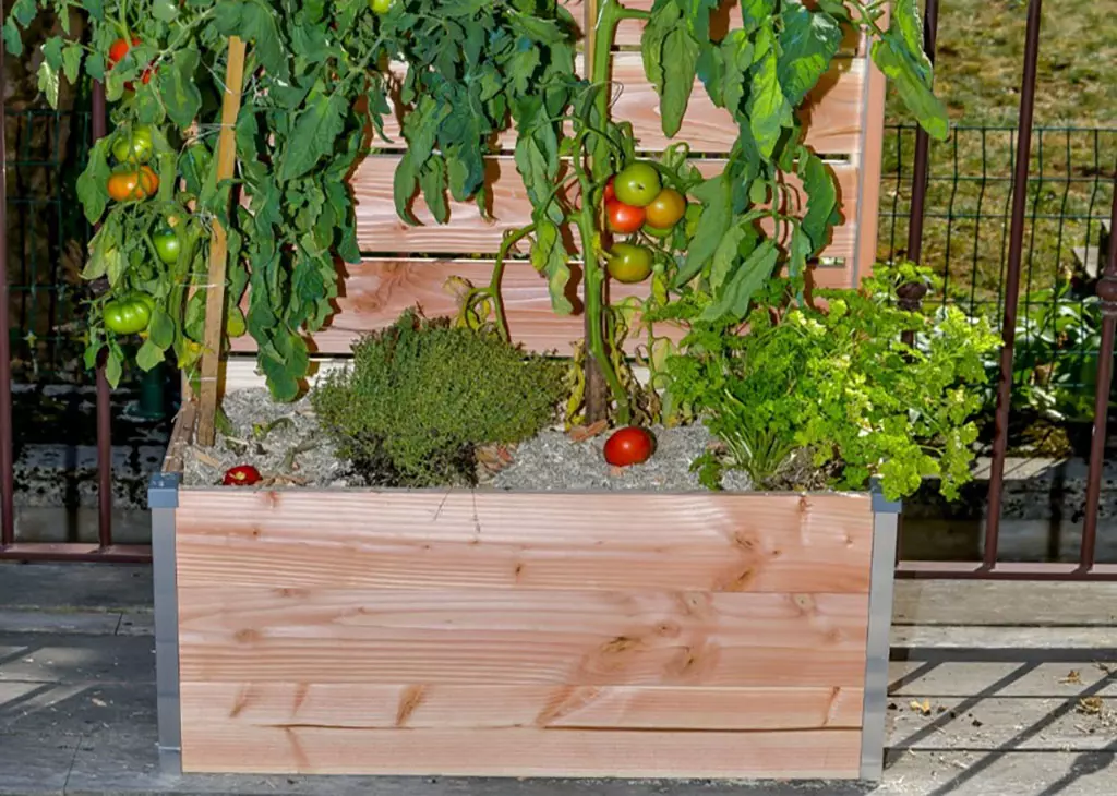 Bac potager en bois avec treillis 75 x 35 x 136cm