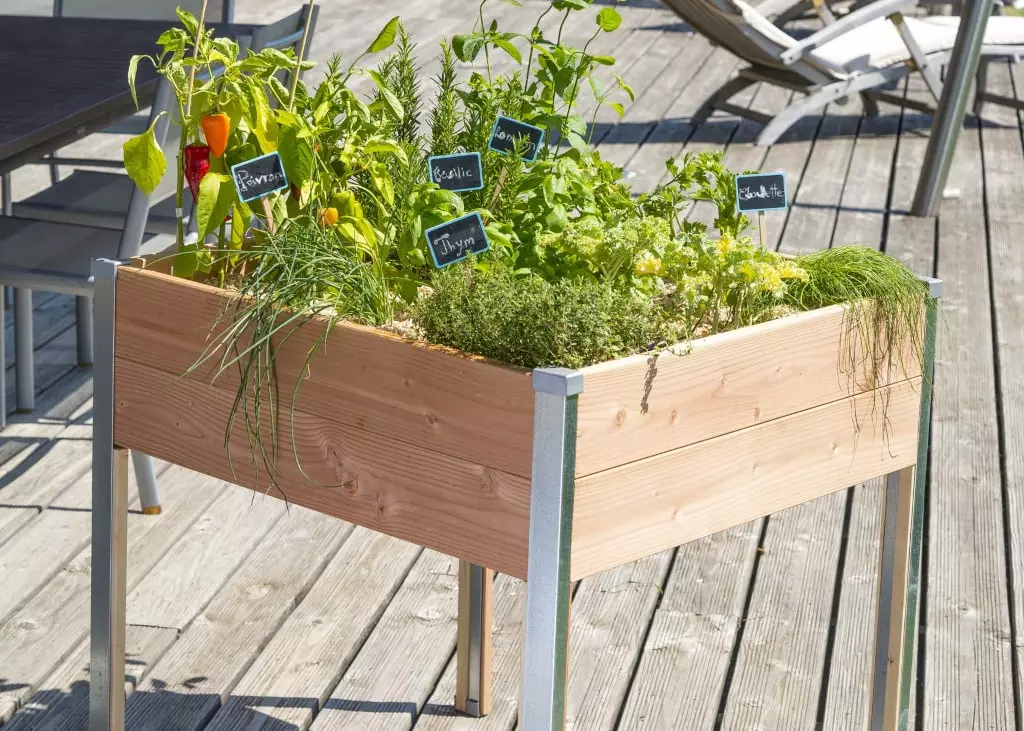 Bac potager en bois sur pieds 65x60x80