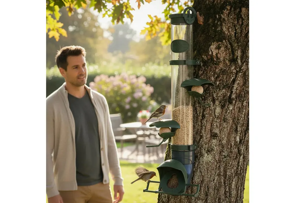 Mangeoire design pour oiseaux avec distributeur boules de graisse